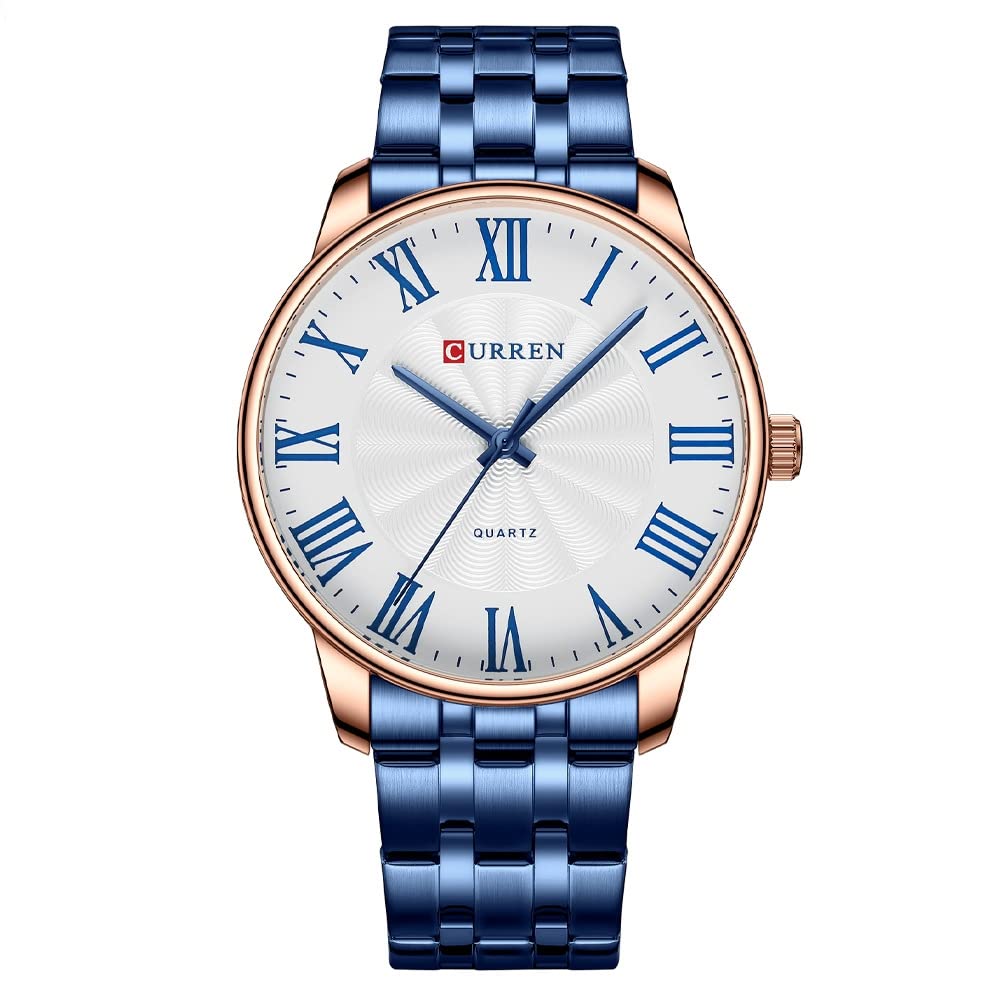CURREN 8422 Men Quartz Watch Stainless Steel Watche Luxury Business Fashion - BLUE WHITE