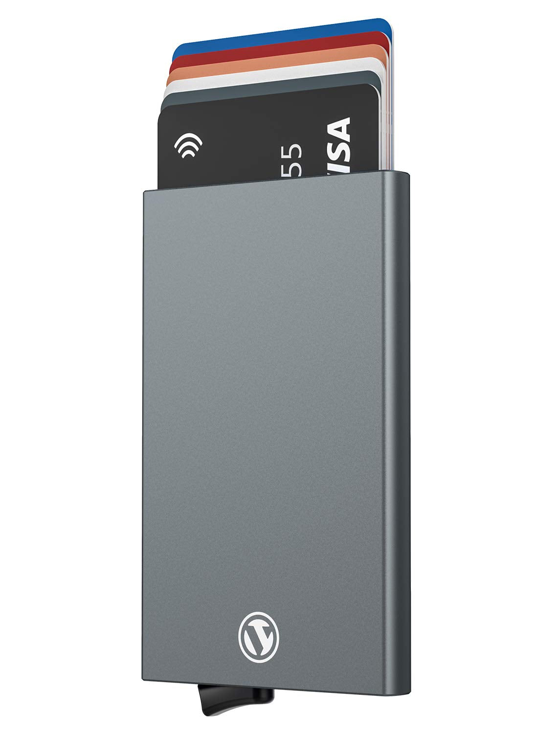 Pop Up Wallet, Slim Minimalist Credit Card Holder For Men and Women RFID Blocking Mini Metal Case - space grey
