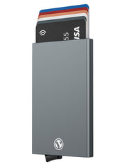 Pop Up Wallet, Slim Minimalist Credit Card Holder For Men and Women RFID Blocking Mini Metal Case - space grey