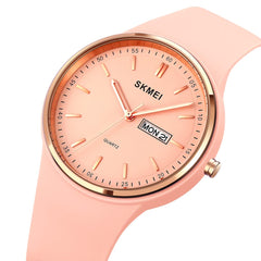 SKMEI Watches for Young Women Lady Sports Silicone Band Big Face Large Waterproof Fashion Casual Simple Quartz Analog Day Date Girls Gift White Wrist Watch - L1747pink