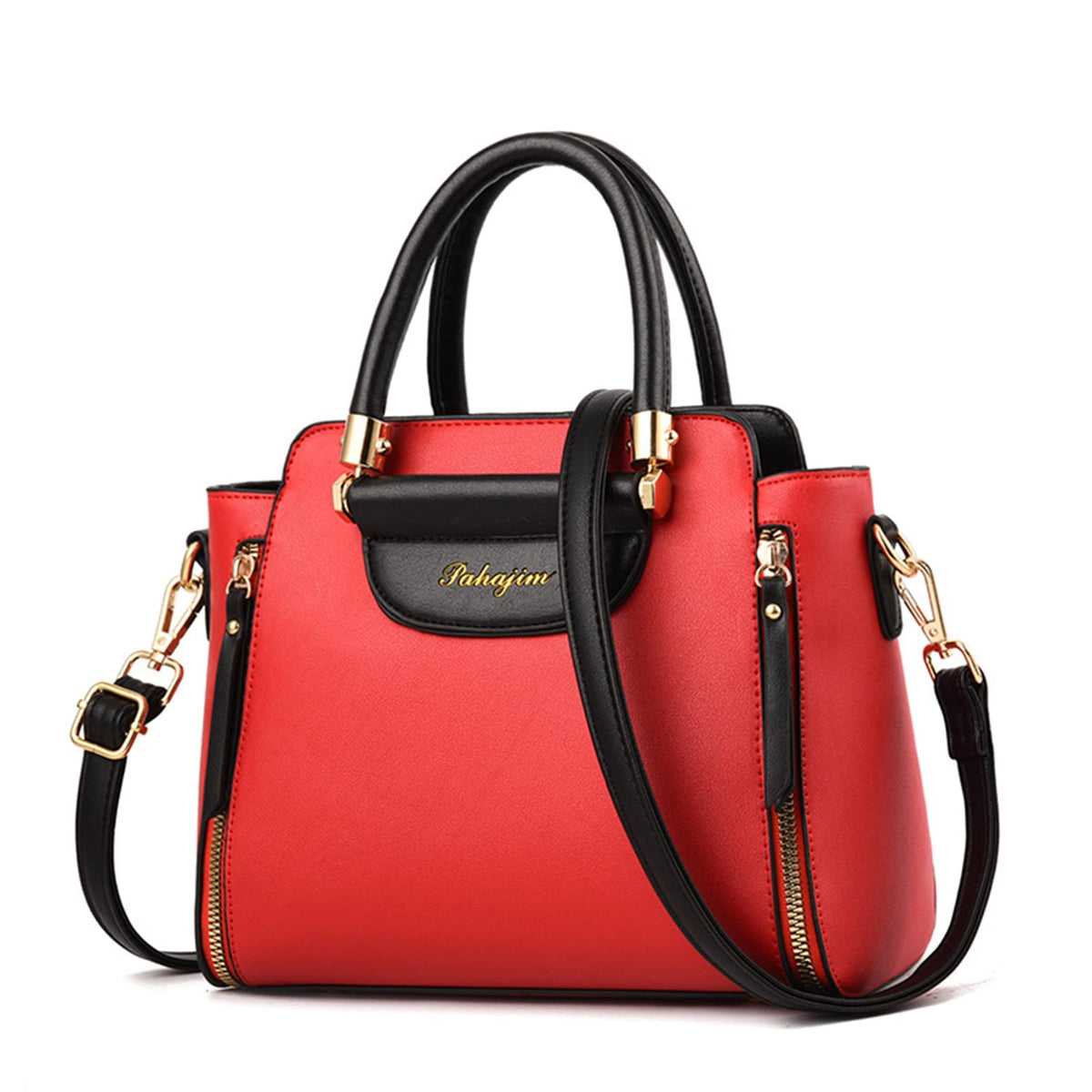 Crossbody Bags for Women Large Ladies PU Shoulder Bags Crossbody Top Handle Tote - Black/Red