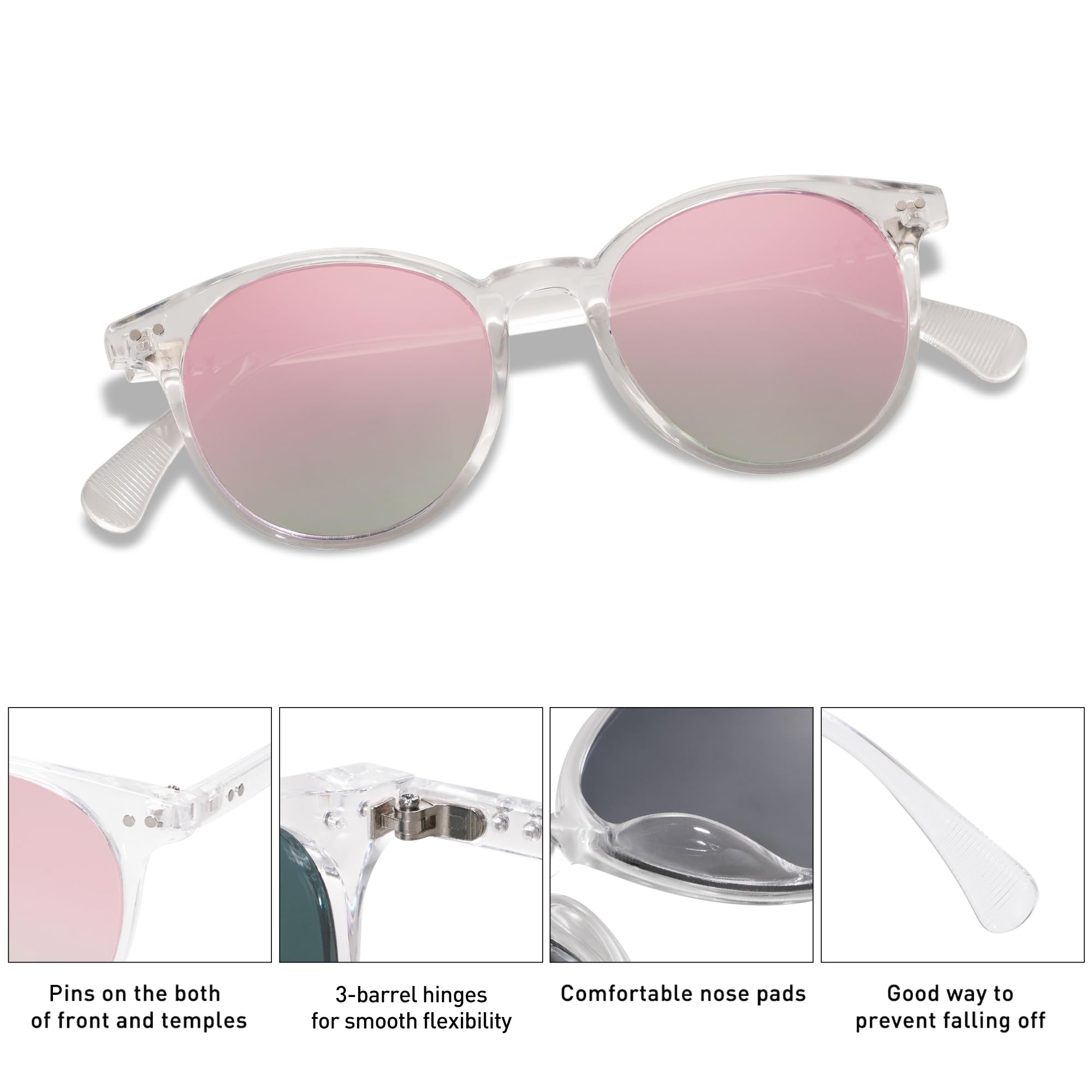SOJOS Small Round Classic Polarized Sunglasses for Women Men Vintage Style UV400 Lens MAY SJ2113