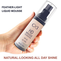 CVB F-706 HD Mousse Foundation SPF 20 Oil-Free, Flawless Blending Long-Lasting Feather-Light Stay Liquid Face Makeup (01 White Ivory, 30ml)