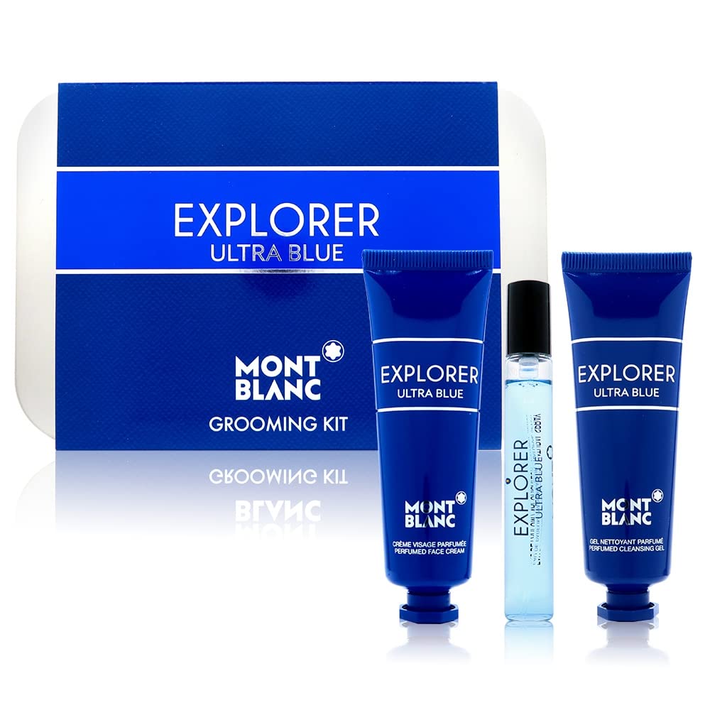 MONT BLANC EXPLORER ULTRA BLUE by Mont Blanc, EAU DE PARFUM SPRAY 0.25 OZ MINI & FACE CREAM 1 OZ & CLEANSING GEL 1 OZ