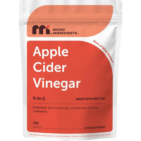 Micro Ingredients Apple Cider Vinegar with The Mother, 750mg, 240 Softgels | Immune, Digestion & Appetite Support with Methylated Vitamin B12, Chromium, Berberine & Ceylon Cinnamon | Made with MCT Oil**