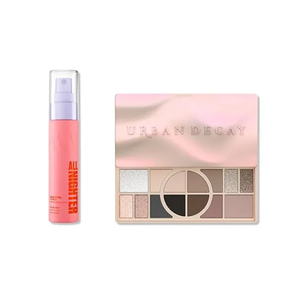URBAN DECAY Naked Shaped Cool Palette & Matte Setting Spray Travel Bundle Multi Use Neutrals All Nighter Waterproof Setting Spray (1 Fl Oz) for Smudge Proof, Transfer Resistant Eye & Face Makeup