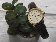 Timex Easy Reader Women's 25 mm Leather Strap Date Window Watch - Brown/Goldtone