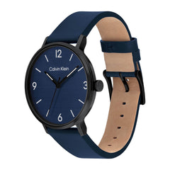 CALVIN KLEIN MEN'S BLUE DIAL BLUE LEATHER STRAP WATCH - 25200436