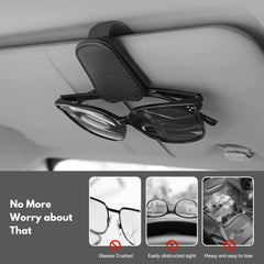 T Tersely Sunglasses Holder for Car Visor Universal Magnetic Adsorbed Leather Eyeglasses Holder Glasses Hanging Storage Clip Car Visor Accessories Ticket Card Clip for Car Accessories Parts (Black)