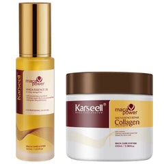 Karseell Collagen Hair Treatment Deep Repair Conditioning All Hair Types 3.38 oz 100ml + Argan Oil Hair Serum for Dry Damaged Hair 50ml