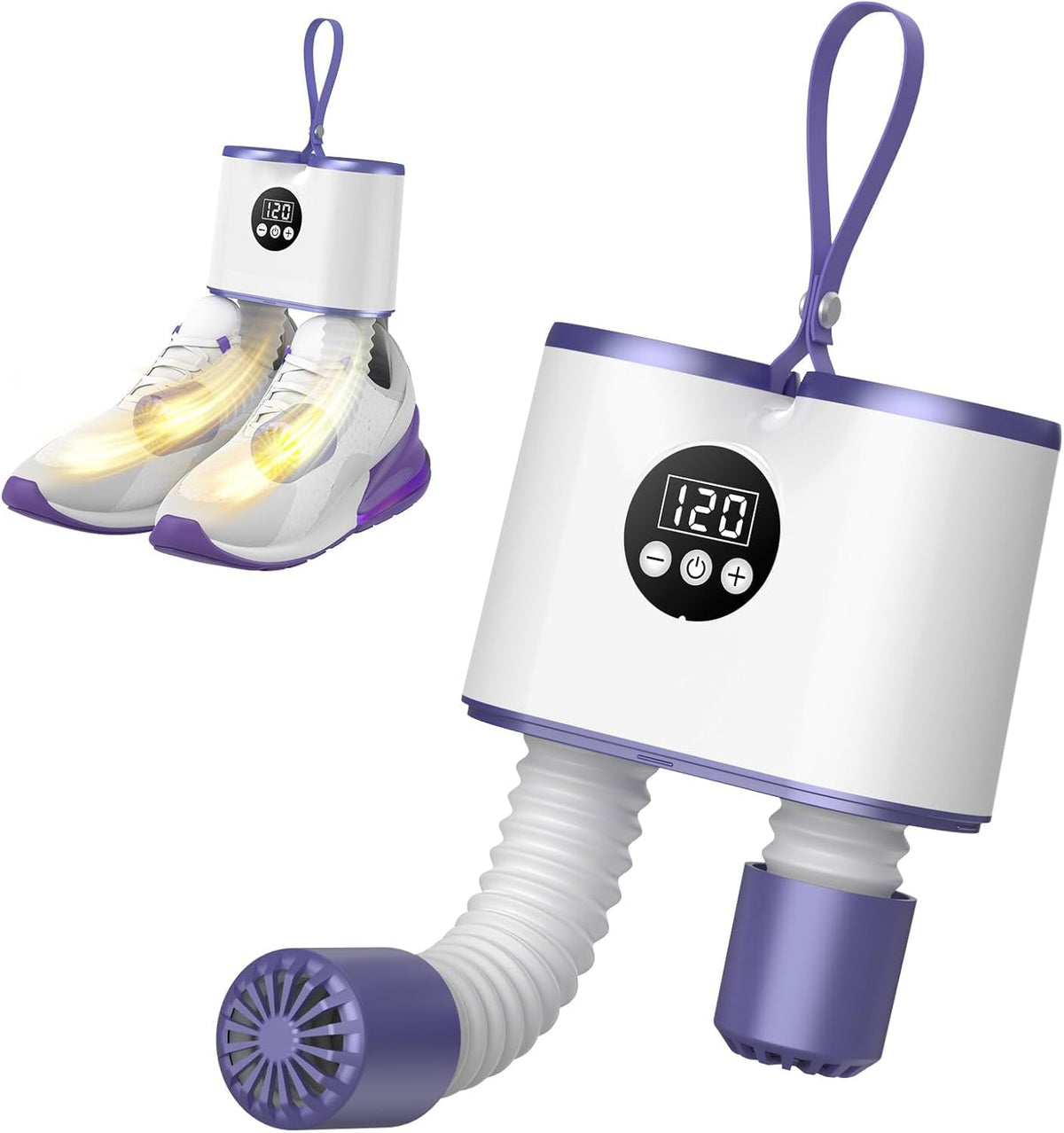KASTWAVE Shoe Dryer, Electric Retractable Shoe and Boot Dryer with Timer, Heat Blower for Gloves Hats Socks Ski Boots, Portable Antibacterial Footwear Dryer for Home Travel, Energy Class E, White