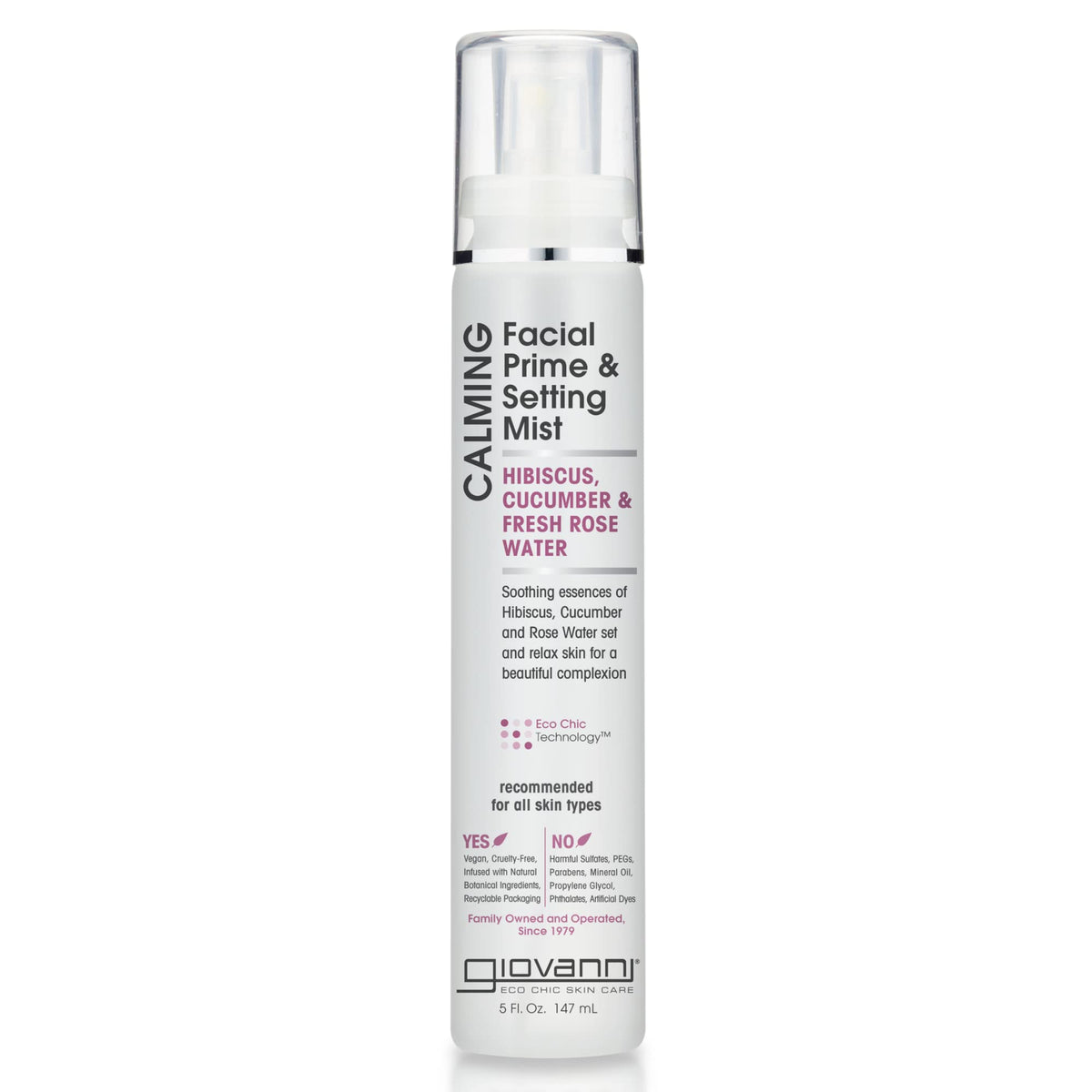 GIOVANNI Calming Facial Prime Setting Mist, 5 oz. - Hibiscus + Cucumber + Fresh Rose Water, Set & Relax Skin for a Beautiful Complexion