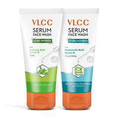 VLCC Salicylic Acid & Tulsi Serum Facewash - 150 ml to Fights Acne Scars for AM | with Free Hyaluronic Acid & Aloe Vera Serum Facewash - 150 ml to Strengthen Skin Barrier for PM (B1G1)