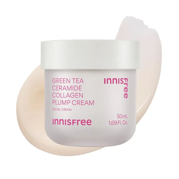 Innisfree Green Tea Ceramide Collagen Plump Cream, Korean Face Moisturizer for a Youthful Glow, 1.06 Fl Oz