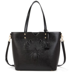 POMEL Europian Style Women's Soft PU Leather Tote Bag Purse Handbags Wallet Tote Shoulder Bag Purse Large Capacity Bag - Black