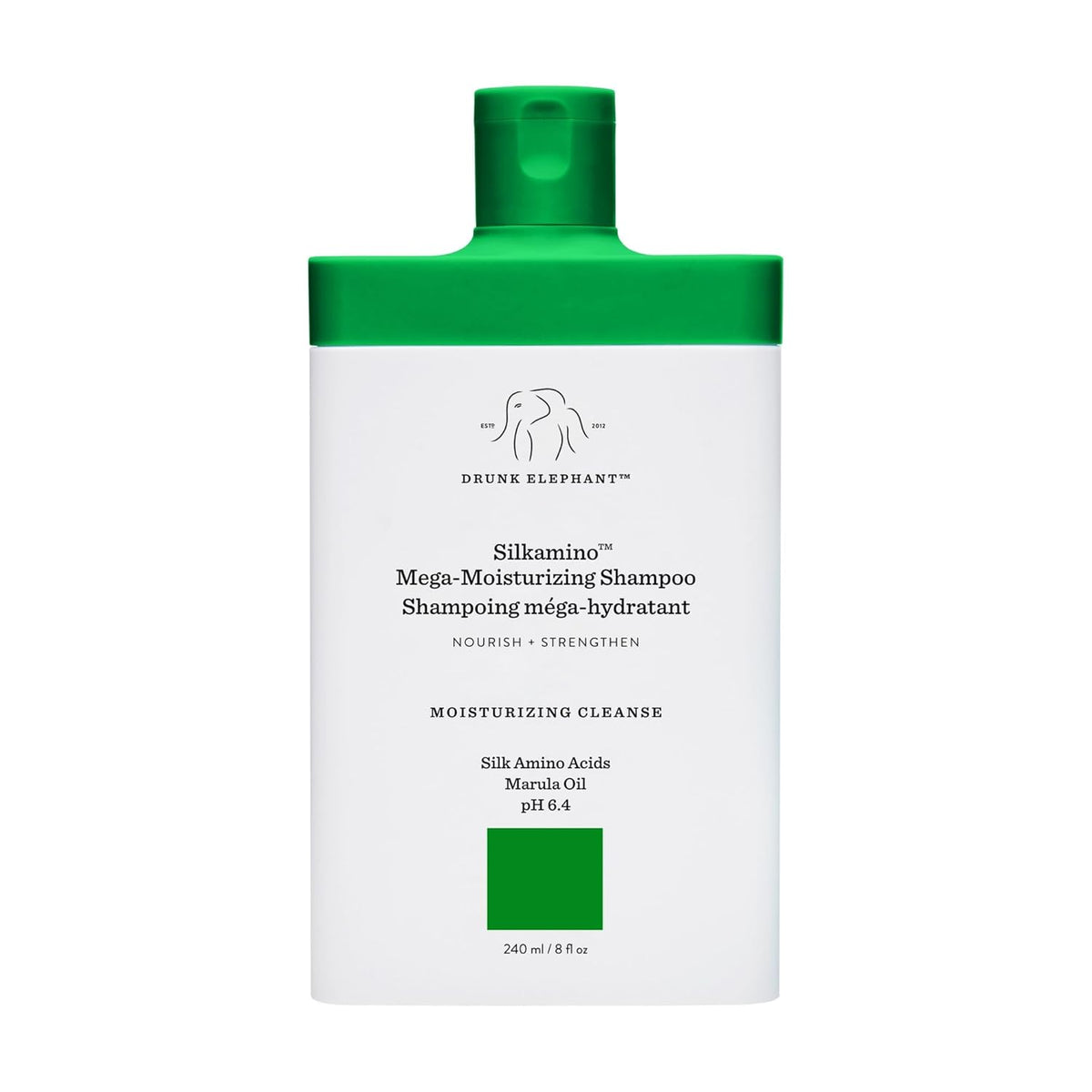 Drunk Elephant Silkamino Mega-Moisturizing Shampoo - 240 ml/8 fl oz - Silk Amino Acids - Clean Clinical - Sulfate-Free - Cruelty-Free - Dermatologist-Tested - Free of Essential Oils, Silicones, SLS