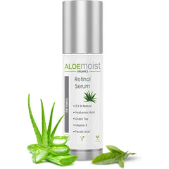 AloeMoist Organics 2.5% Retinol Serum for Face + Hyaluronic Acid, Aloe Vera, Vitamin E Oil, Jojoba Oil, Vitamin C Serum, 0.5oz