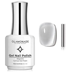Glamonade Glass Cat Eye Gel Nail Polish Clear Glitter Reflective Moonlight CatEye Gel Polish Magnet With 9D Holographic Sparkly Shimmer Translucent Silver Jelly Nail Art Salon DIY Crystal Hema Free