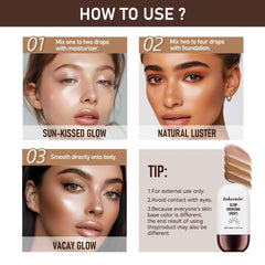 NALACAL Liquid Bronzer Glow Drops for Face and Body, Waterproof Shimmer Illuminator with Nourishing Skincare Benefits, Deep Bronze Glow for a Radiant Sun-Kissed Look (03)