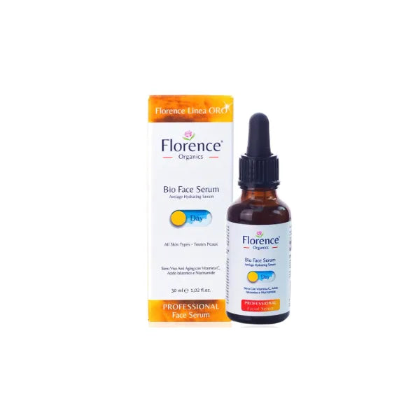 Florence Organic Serum, Anti Aging, Hydration Professional Face Serum with Vitamin C, Day Use with Hyaluronic Acid for Face, Neck and Eye Contour, 30 ml
