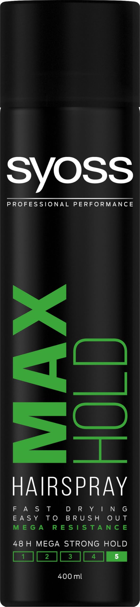 Syoss Hair Spray Mega Strong Hold 48 hours, Quick Drying Styling Spray for Mega Resistance Easy to Brush Out - 400ml