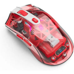 MKETech Electronics Wireless Mouse with Transparent Shell and RGB Lighting, Dual-Mode Bluetooth & 2.4GHz, Adjustable DPI, Cyberpunk Style for Office, Gaming, and Creative Work, Red