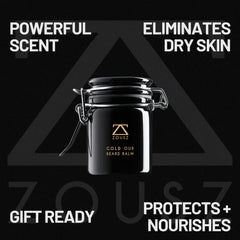 ZOUSZ Gold Oud Premium Beard Balm - Rich Oud Scented Beard Grooming and Skincare Butter for Men - Natural Avocado, Argan, Macadamia Oils - Moisturises, Conditions, Removes Beardruff 50g
