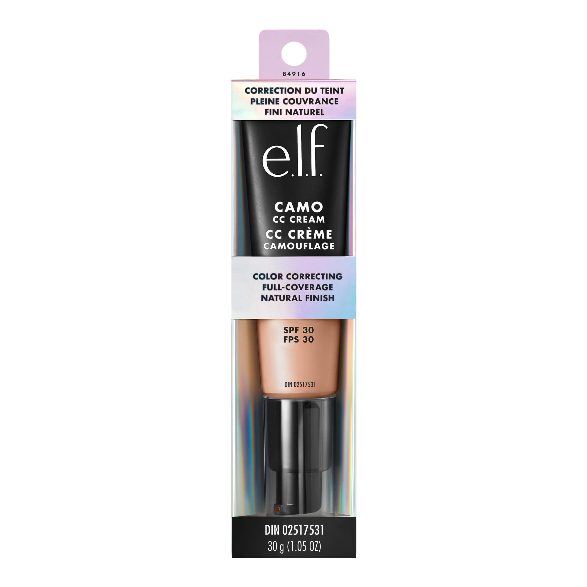 e.l.f. Camo CC Cream, Color Correcting Medium-To-Full Coverage Foundation with SPF 30, Medium 310 C, 1.05 Oz (30g)