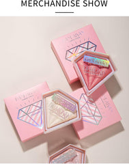 Diamond Highlight Powder Palette, Highlighting,Trimming & Blush 3 Uses Shimmer Powder, Glitter Bronzer Highlighter Powder Palette Highlighting Shimmering Powder (#03 Light Pink)