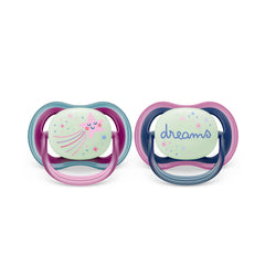 AVENT Philips Ultra Air Pacifier - 2 Lightweight Breathable Glowing Pacifier for 6-18 Months Kids BPA Free with Sterilizing Carry Case (Model SCF376/14)