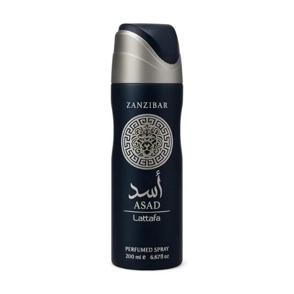 Lattafa Asad Zanzibar Spicy, Marine, Floral, Gourmand, Perfumed Deodorant Spray for Unisex, 6.67 Ounce / 200 ml