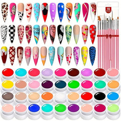 Hotolove Gel Nail Paint Kit - Gel Nail Polish Kit 36 Colors UV Gel Nail Paint Kit with 15pcs Painting Nail Brushes Acrylic Nail Art Kit for Nail Art Design & Nail Salon