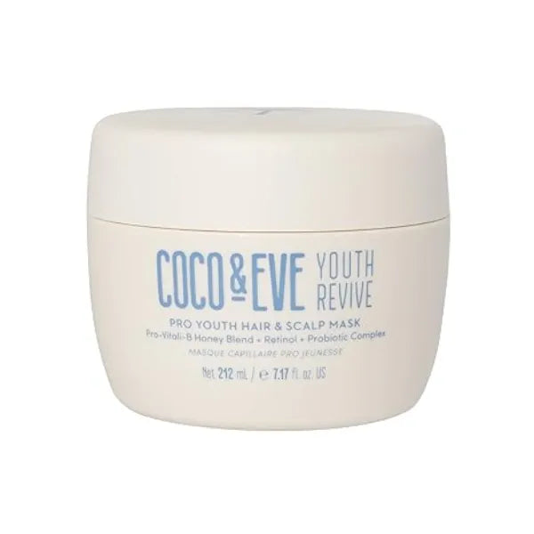 Coco & Eve Pro Youth Hair & Scalp Mask. Anti aging, strength, shine, volume. Regulate dandruff. With honey, retinol for youthful hydrated hair.