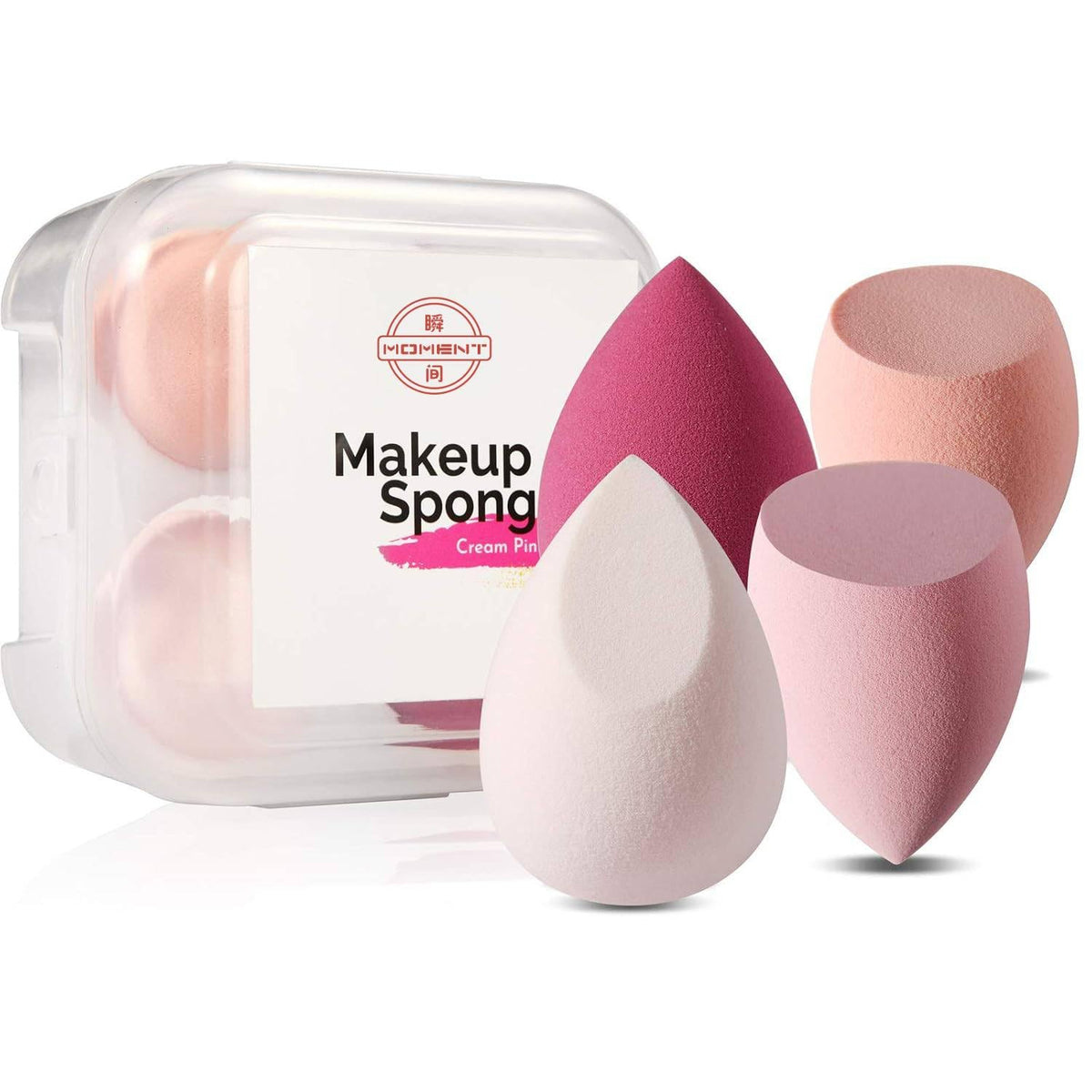 MOMENT 4 Pieces Makeup Sponge Set Beauty Blender Sponges Makeup Eggs with Case Latex-Free Vegan Foundation Applicator Makeup Puff for Powder Cream