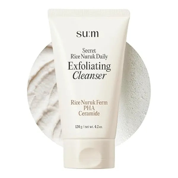 SU:M Secret Rice Nuruk Daily Exfoliating Cleanser Korean Skincare Gentle Exfoliating Cleanser with Rice Nuruk Extract, PHA, and Melting Ceramide for Hydration and Smooth Skin Texture 4.23 fl oz