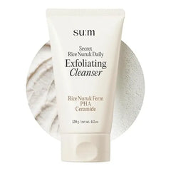 SU:M Secret Rice Nuruk Daily Exfoliating Cleanser Korean Skincare Gentle Exfoliating Cleanser with Rice Nuruk Extract, PHA, and Melting Ceramide for Hydration and Smooth Skin Texture 4.23 fl oz