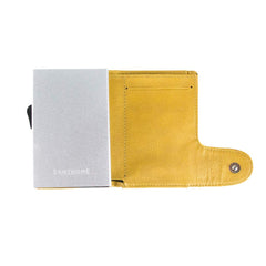 Santhome Card Holder Wallet, Mens Minimalist Slim Metal RFID NFC Blocking Contactless Card Protector Security Pop up wallet (Camel)
