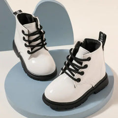 Patpat Toddler / Kids Side Zipper Lace Up Front White Boots white