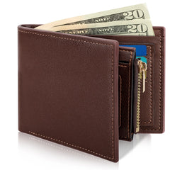 Cshidworld Genuine Leather RFID Blocking Wallet for Men - Bifold with 1 ID Window, 9 Card Slots & 2 Cash Slot