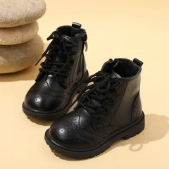 PATPAT Toddler / Kids Side Zipper Lace Up Front Black Boots Black