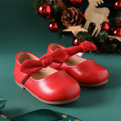 PATPAT Christmas Toddler / Kids Bow Decor Red Flat Shoes Red