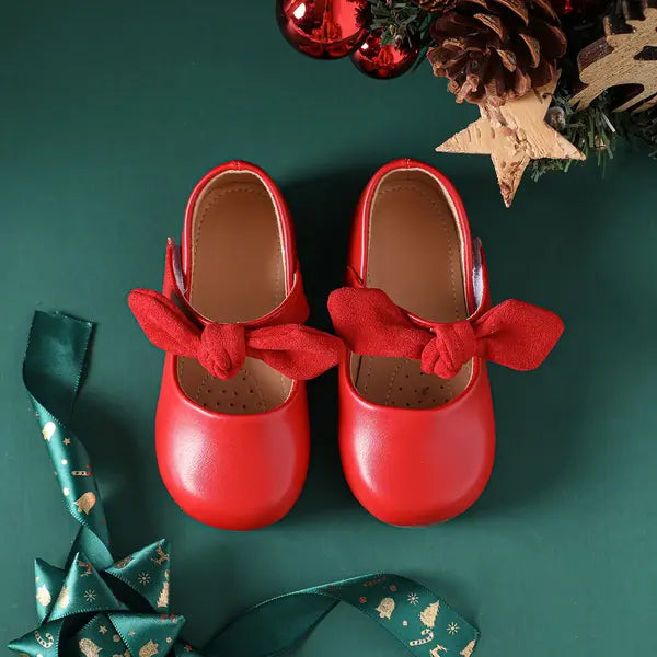 PATPAT Christmas Toddler / Kids Bow Decor Red Flat Shoes Red