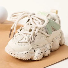 PATPAT Toddler / Kid Dots Pattern Lace Up Front Breathable Chunky Sneakers White