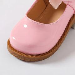 Patpat Toddler / Kids Bow Decor Black Flat Shoes Pink