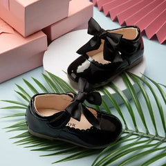 PATPAT Toddler / Kids Wavy Edge Bow Ribbon Decor White Princess Shoes Black