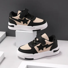 PATPAT Kids Sneakers Star Pattern Color-block Velcro Sports Shoes Black