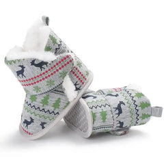 PATPAT Christmas Baby & Toddler Festival Theme Print Snow Boots Walking Shoes grey