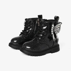 PATPAT Toddler and Kids Beautiful Butterfly Decor Side Zipper Boots Black