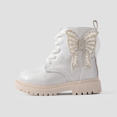PATPAT Toddler and Kids Beautiful Butterfly Decor Side Zipper Boots Silver
