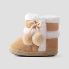 Patpat Christmas Baby & Toddler Pompom Decor Plush Walking Shoes Apricot